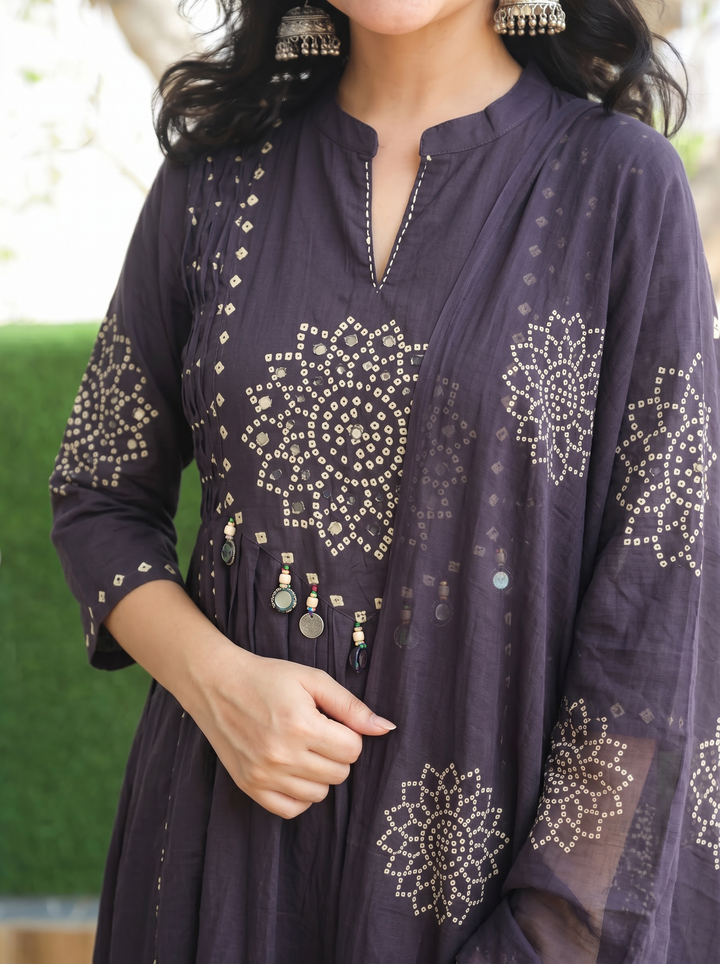 Tanushi Black Maroon Bandani Cotton 3 Piece Set
