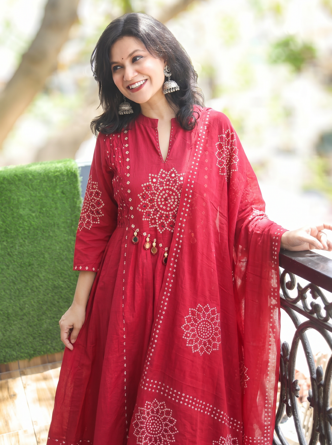Tanushi Berry Rani Red Maroon Bandani Cotton 3 Piece Set