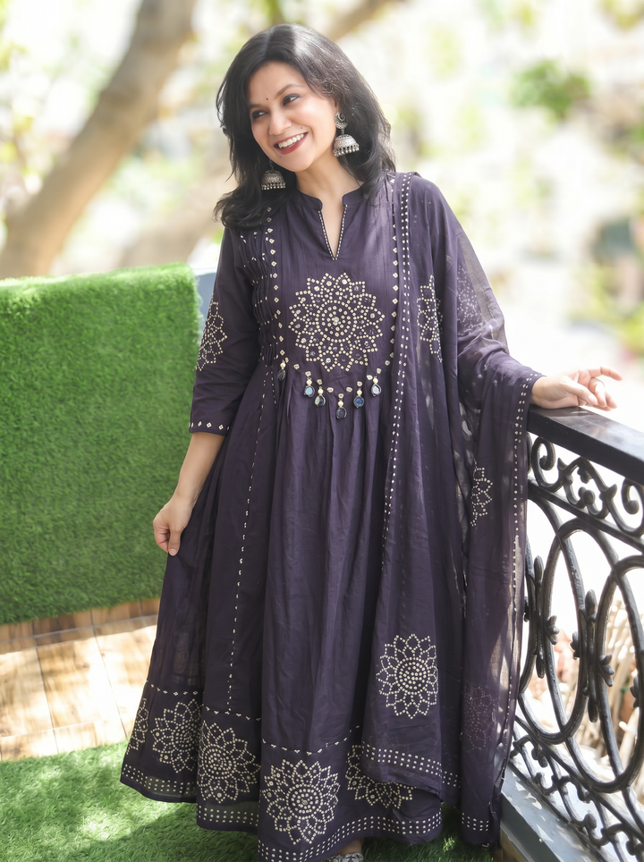 Tanushi Black Maroon Bandani Cotton 3 Piece Set