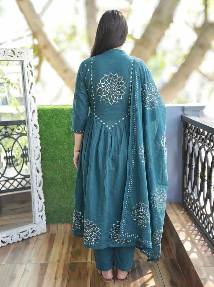 Tanushi Ceru Teal Maroon Bandani Cotton 3 Piece Set