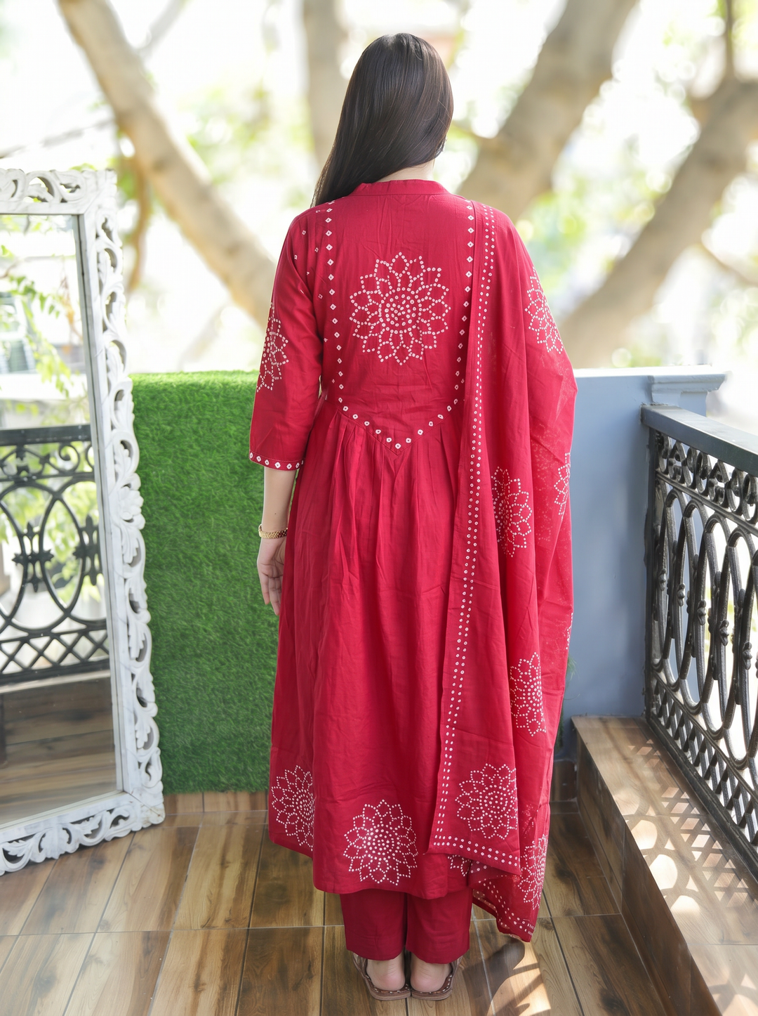 Tanushi Berry Rani Red Maroon Bandani Cotton 3 Piece Set