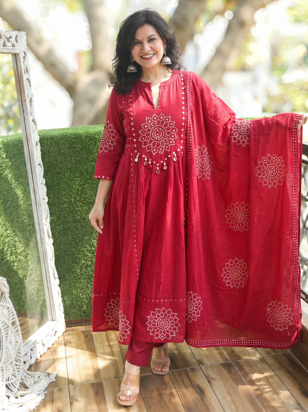 Tanushi Berry Rani Red Maroon Bandani Cotton 3 Piece Set