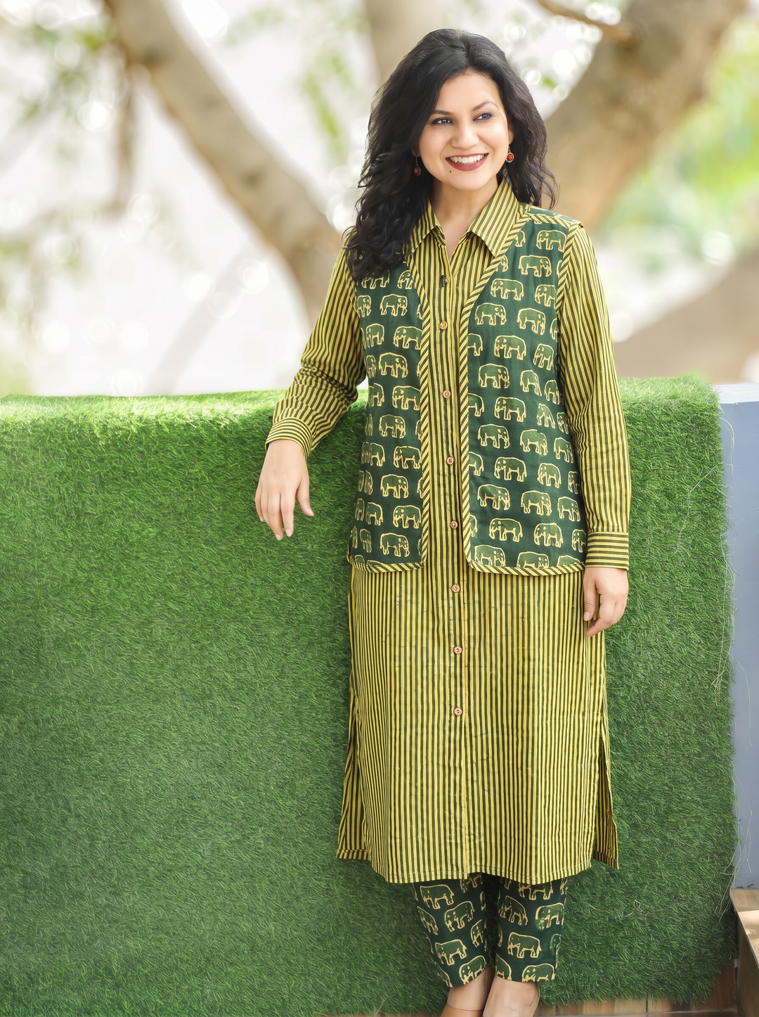 Nysa Mint Green Gajj Cotton Jacket Set