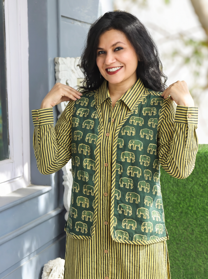 Nysa Mint Green Gajj Cotton Jacket Set