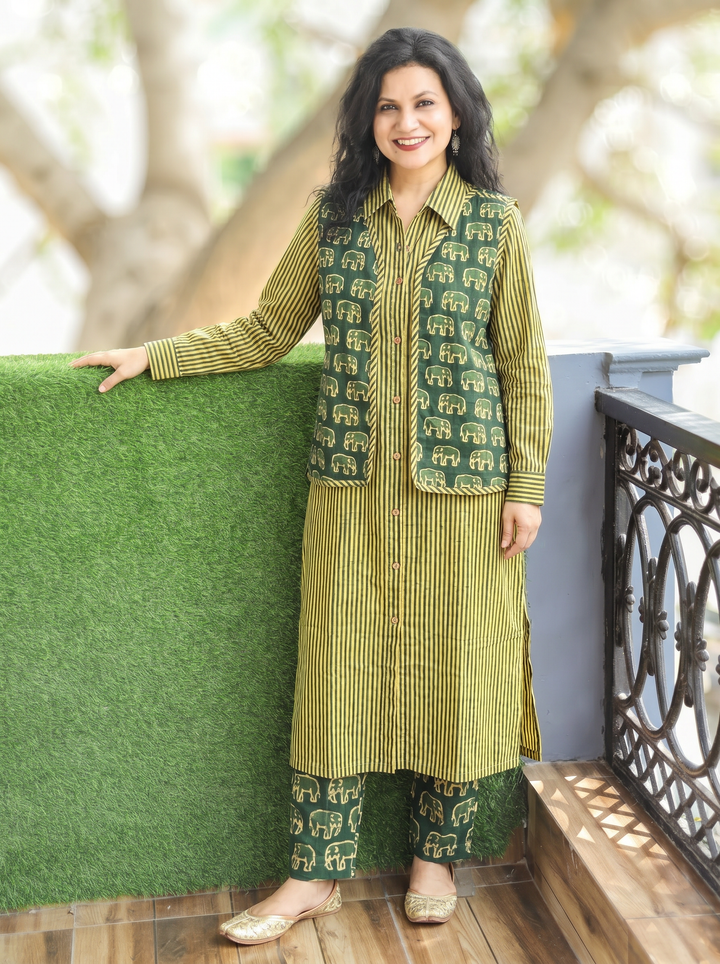 Nysa Mint Green Gajj Cotton Jacket Set