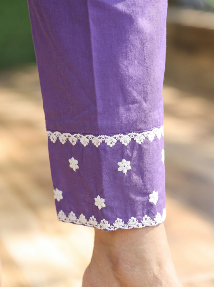Ahana Purple Chikankari Cotton 3 Piece Set