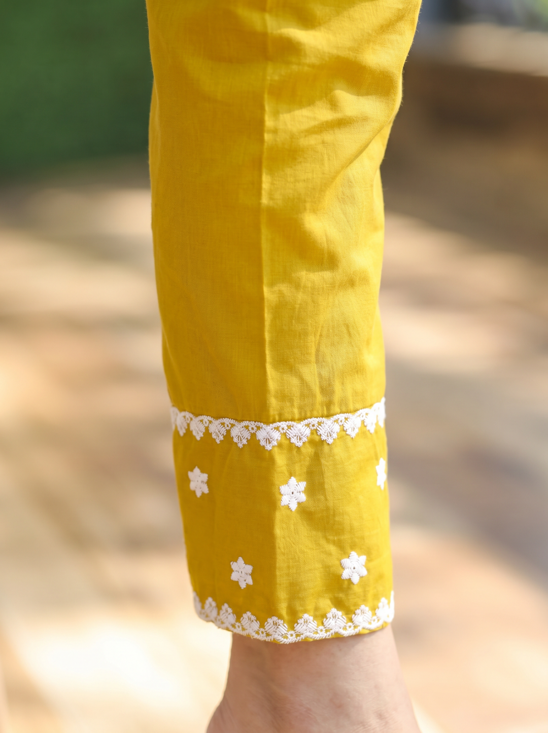 Ahana Yellow Chikankari Cotton 3 Piece Set