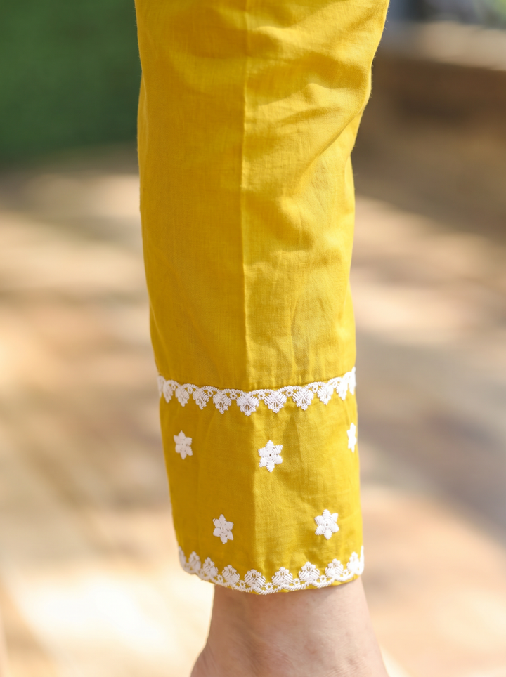 Ahana Yellow Chikankari Cotton 3 Piece Set