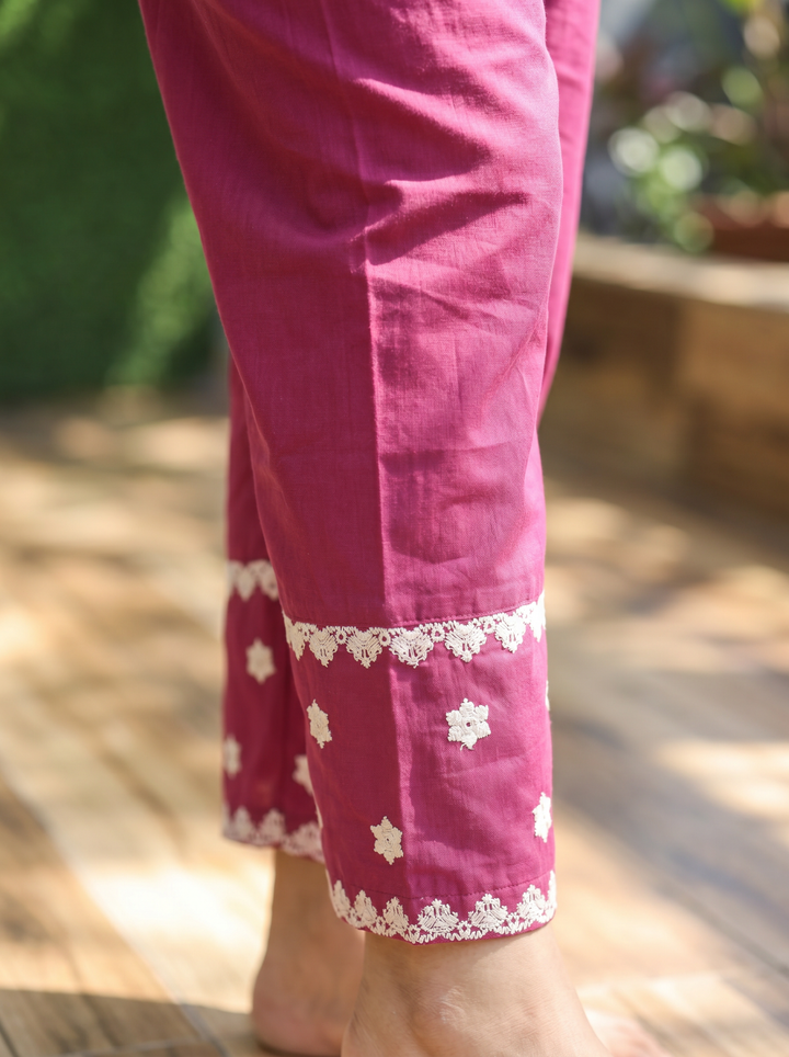 Ahana Mauve Chikankari Cotton 3 Piece Set