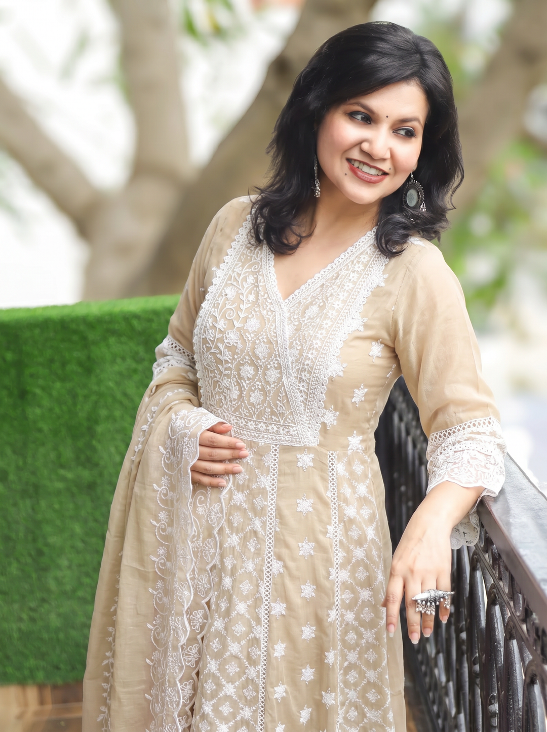 Rashmi Hazel Beige Anarkali Mul Cotton 3 Piece Set