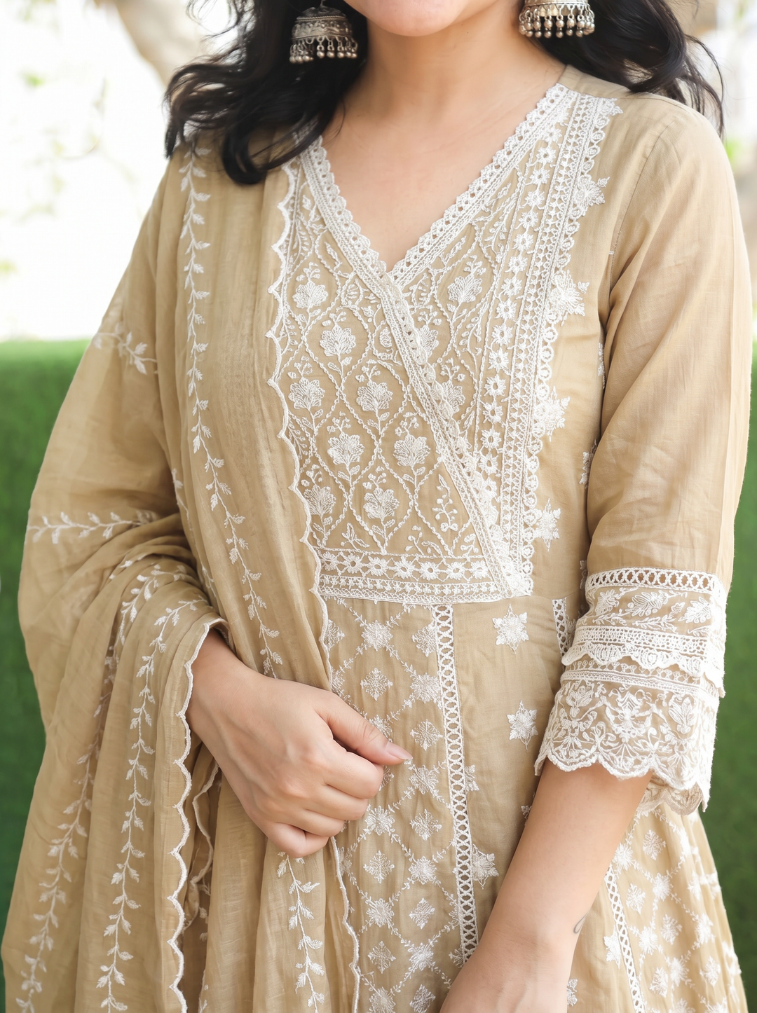 Rashmi Hazel Beige Anarkali Mul Cotton 3 Piece Set