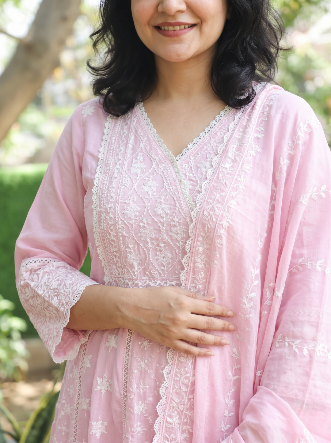 Rashmi Petal Pink Anarkali Mul Cotton 3 Piece Set