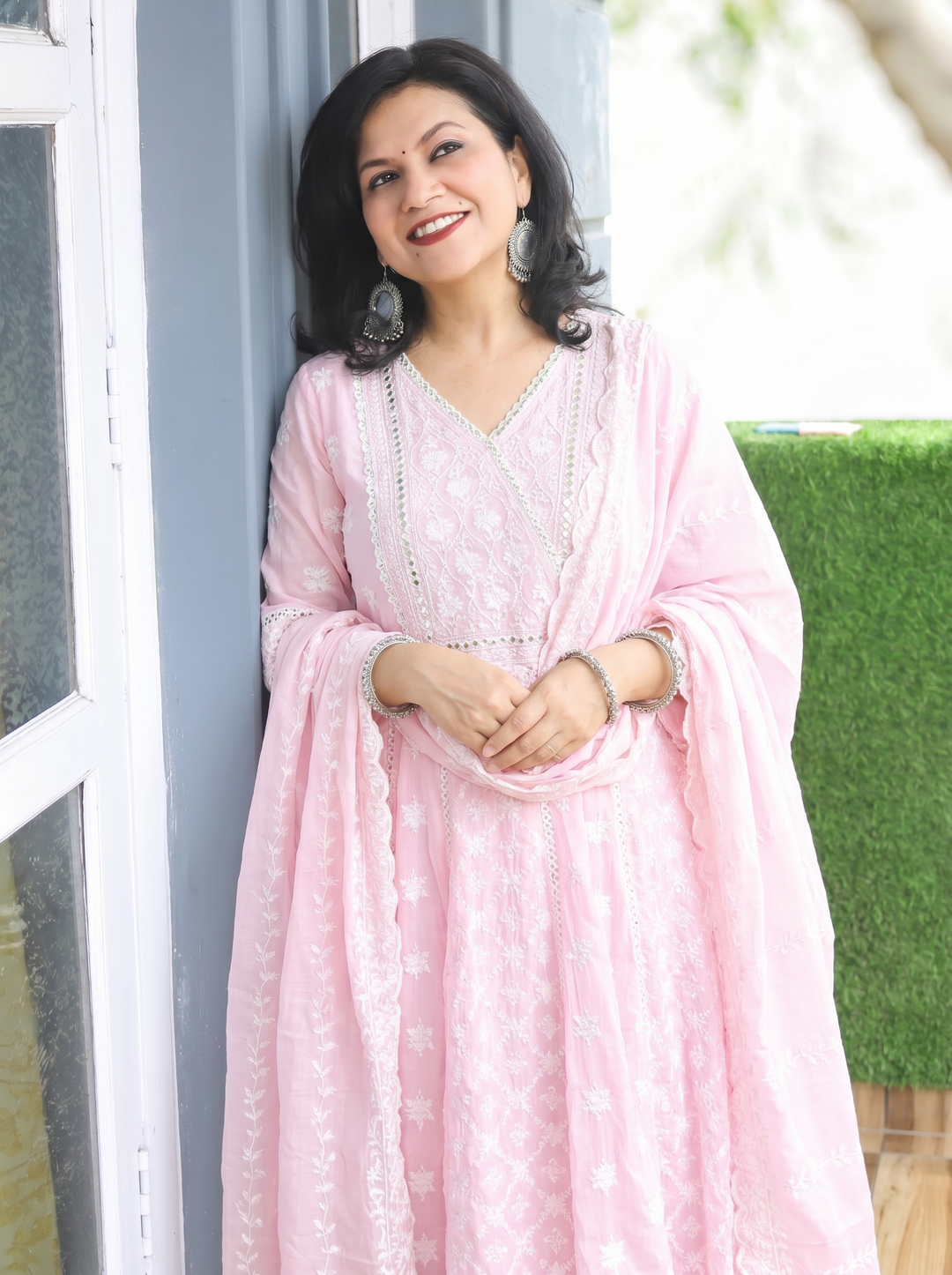 Rashmi Petal Pink Anarkali Mul Cotton 3 Piece Set