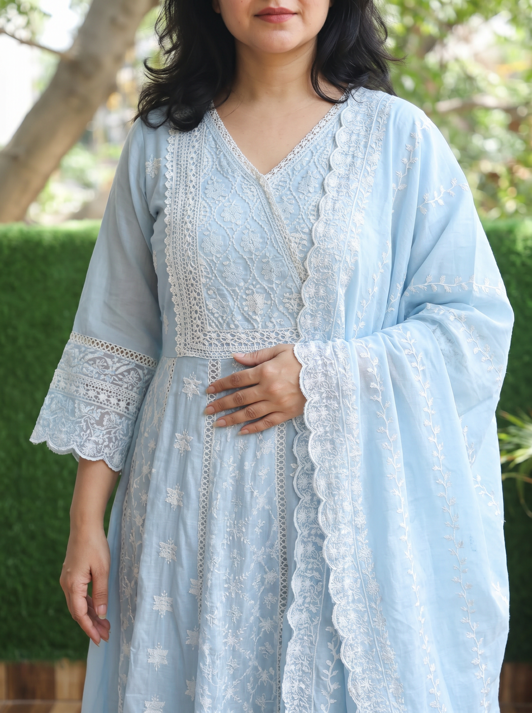 Rashmi Ice Blue Anarkali Mul Cotton 3 Piece Set
