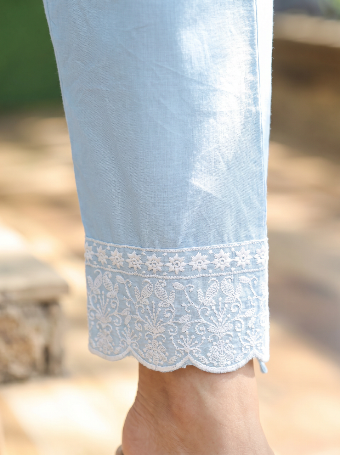 Rashmi Ice Blue Anarkali Mul Cotton 3 Piece Set