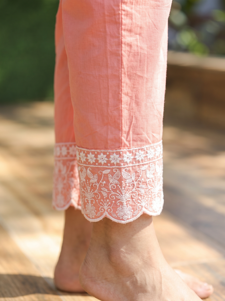 Rashmi Pastel Peach Anarkali Mul Cotton 3 Piece Set