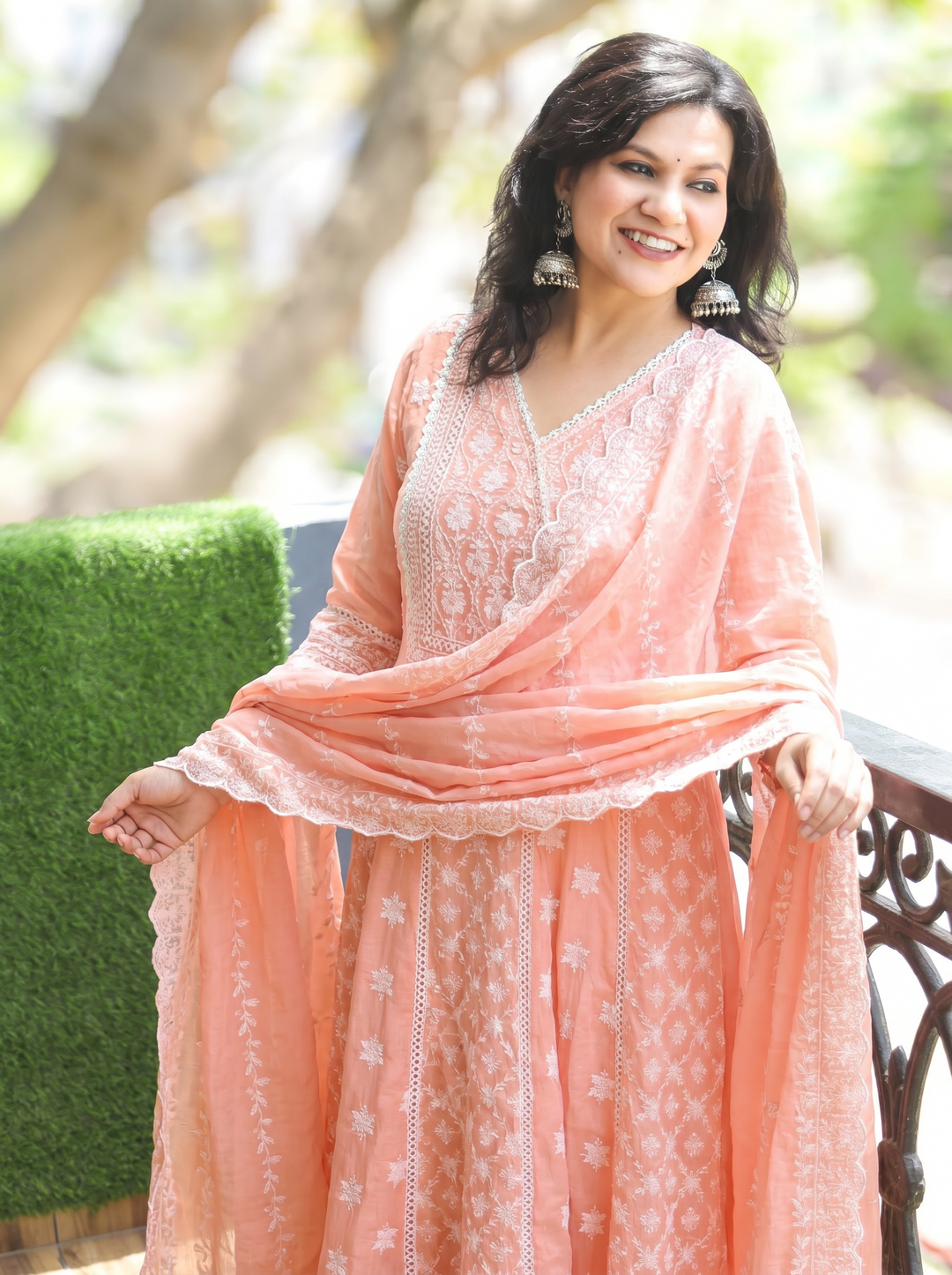 Rashmi Pastel Peach Anarkali Mul Cotton 3 Piece Set