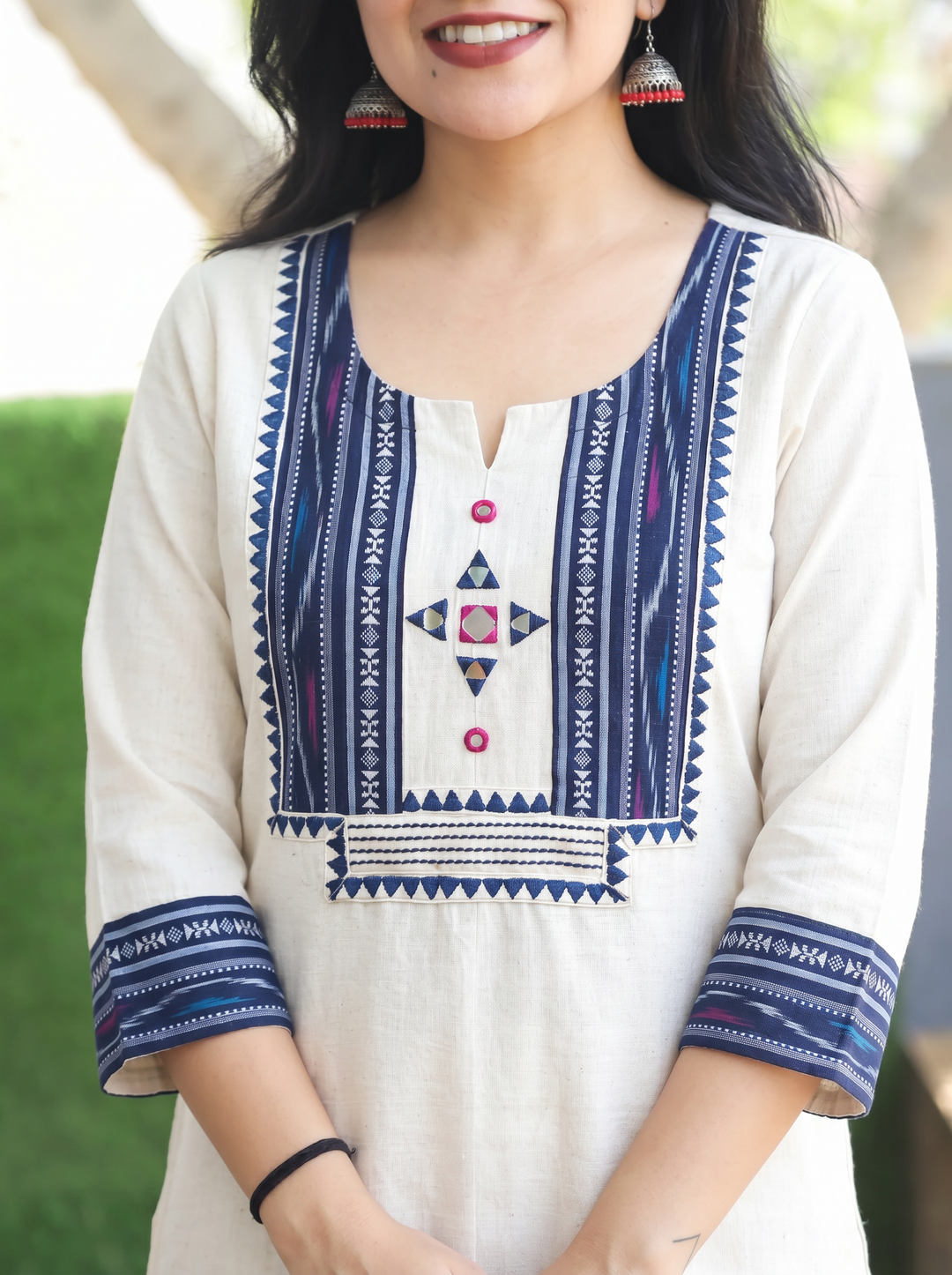 Madhu Blue Ikkat Printed Yoke Cotton Kurti