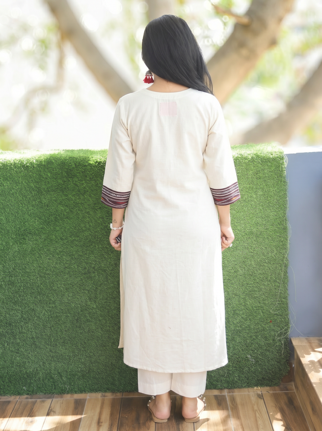 Madhu Wine Ikkat Printed Yoke Cotton Kurti