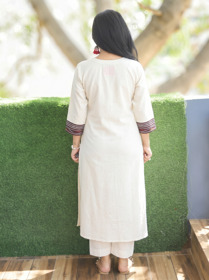 Madhu Wine Ikkat Printed Yoke Cotton Kurti
