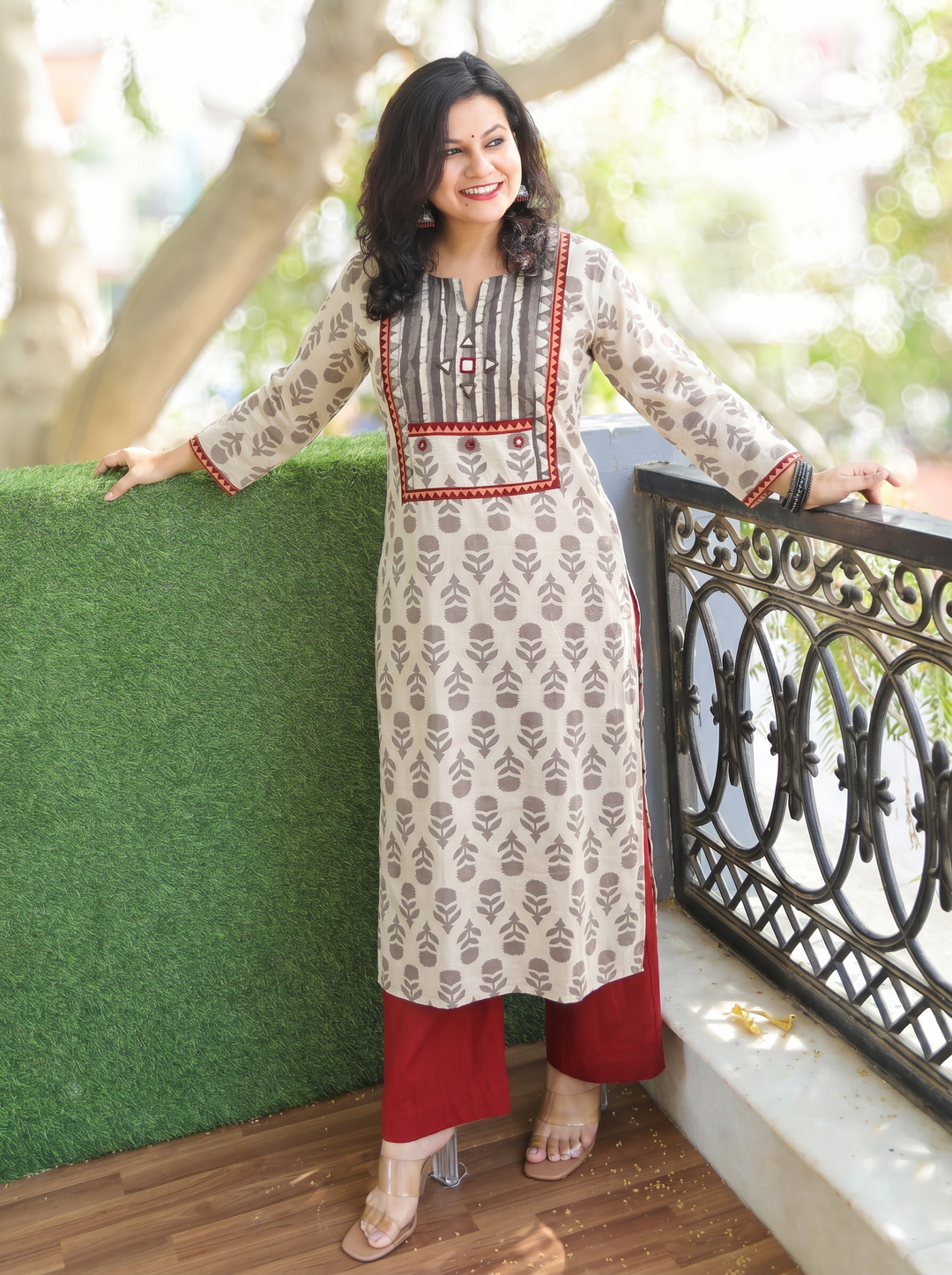 Shardha Hazel Tan Kutch Dabu Cotton Kurti
