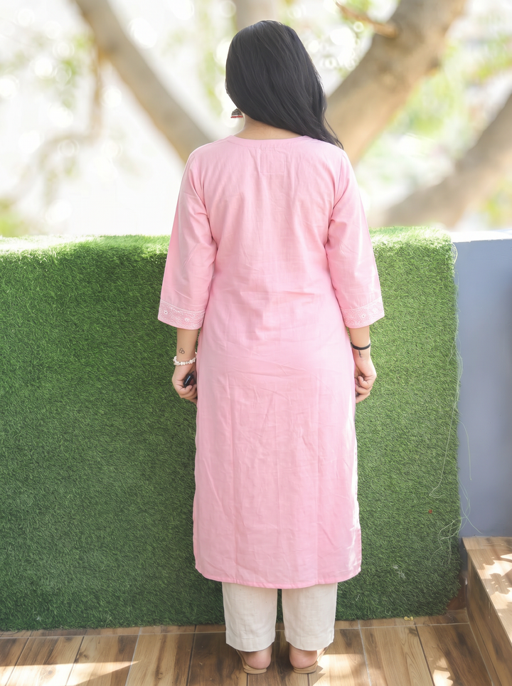 Shanya Soft Pink Panel Chikankari Cotton Kurti