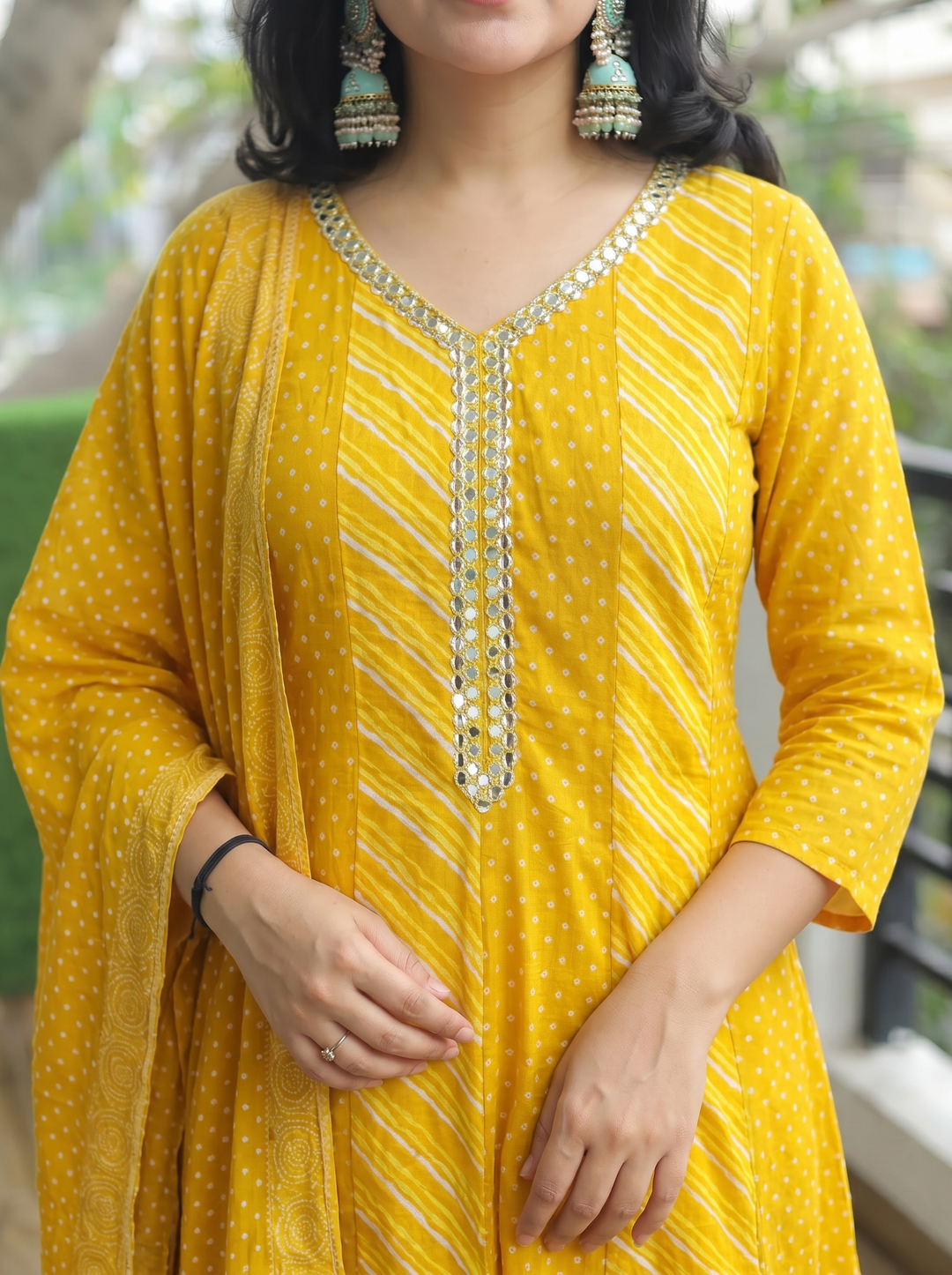 Morni Corn Yellow Leheriya Mul Cotton 3 Piece Set