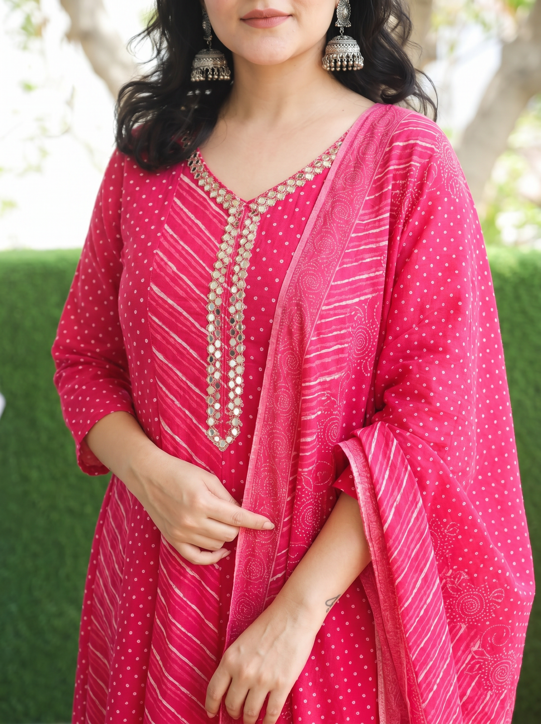 Morni Rani Pink Leheriya Mul Cotton 3 Piece Set