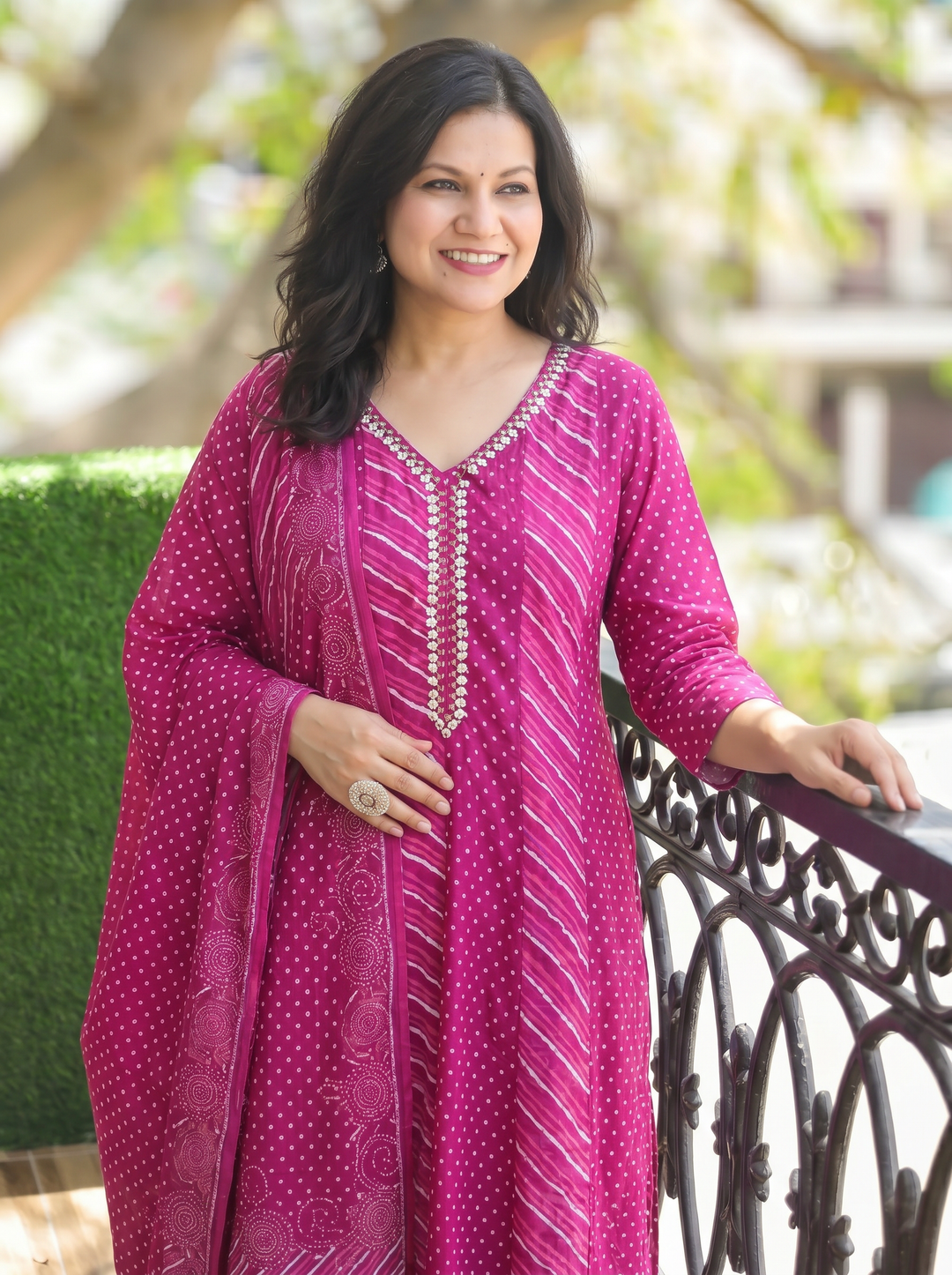 Morni Wine Purple Leheriya Mul Cotton 3 Piece Set