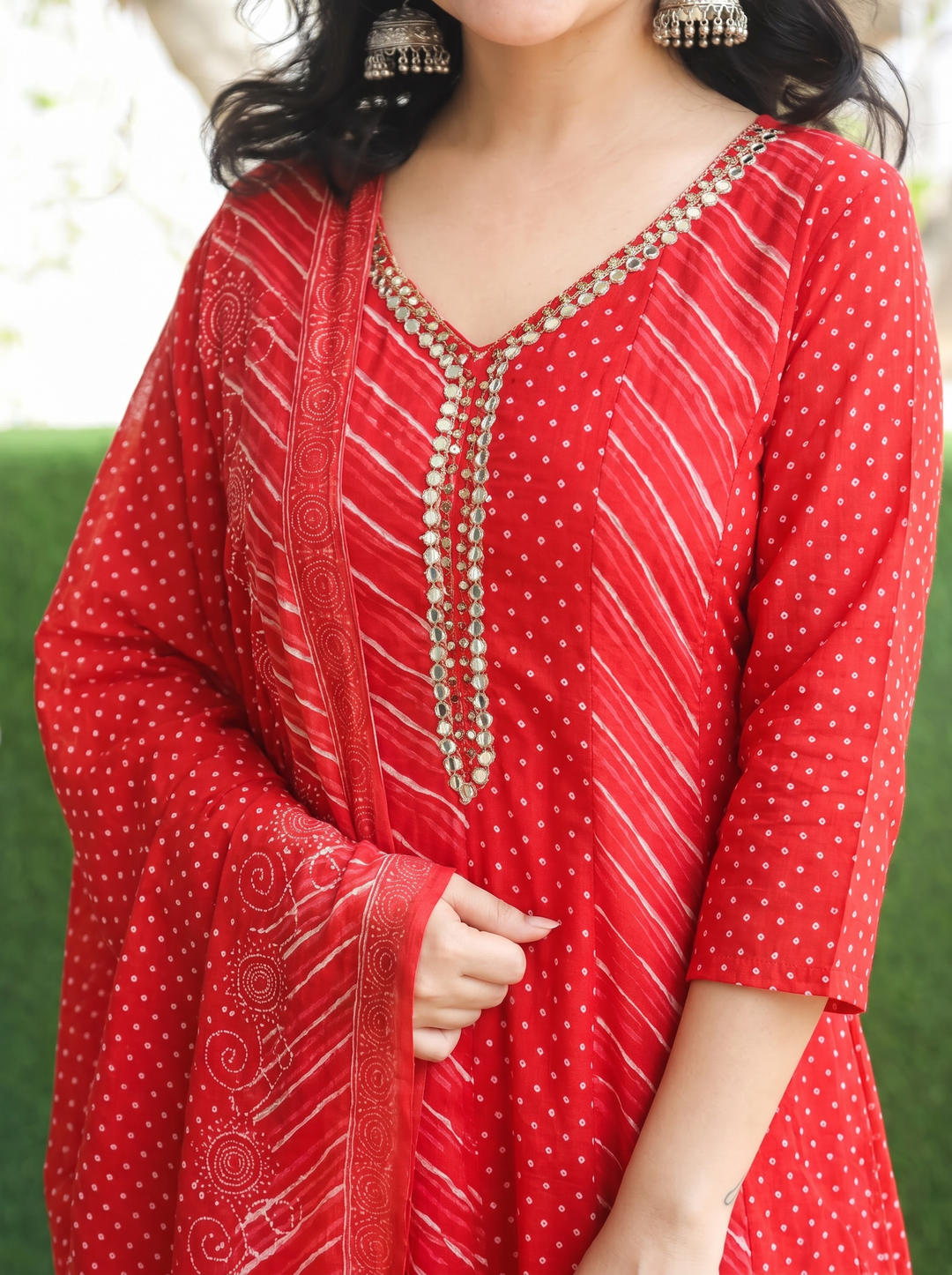 Morni Bride Red Leheriya Mul Cotton 3 Piece Set