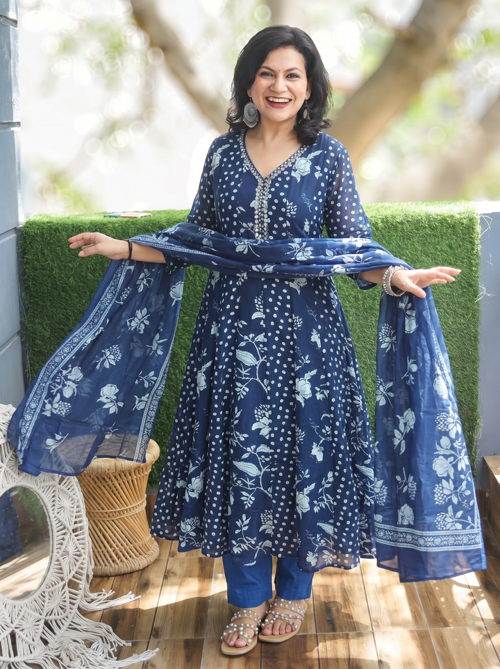 Bella Midnight Blue Patra Mul Cotton 3 Piece Set
