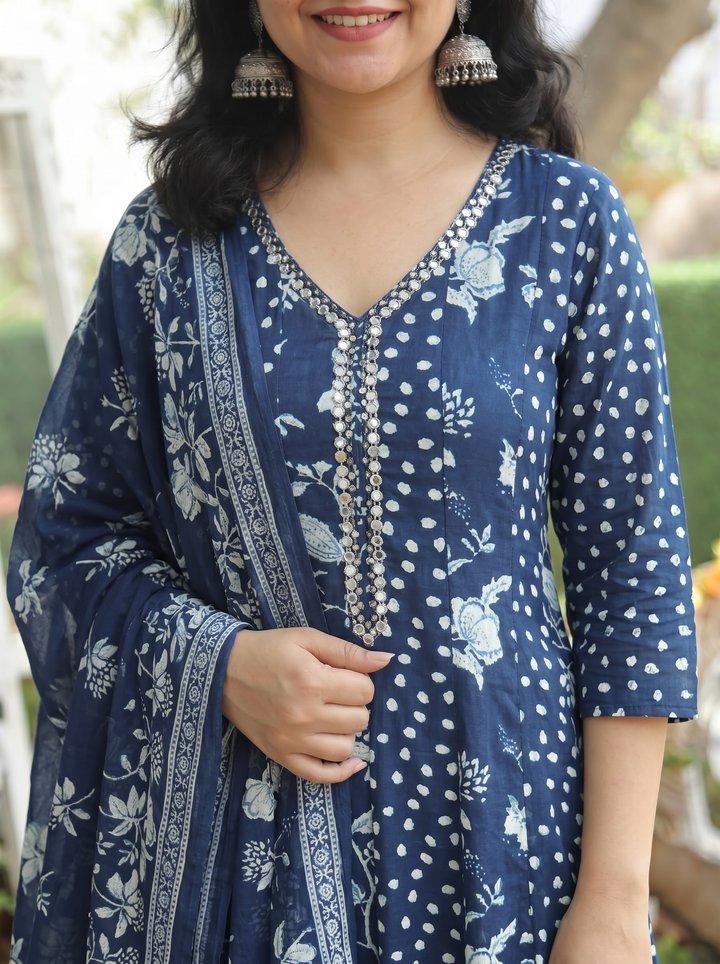 Bella Midnight Blue Patra Mul Cotton 3 Piece Set