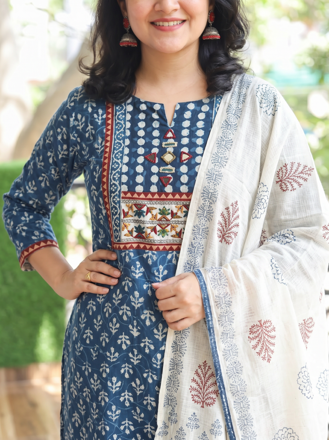 Rushali Prussian Indigo Dabu Printed 3 Piece Set