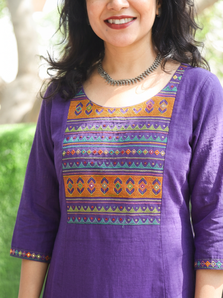 Roohi Violet Purple Embroidered Panel 2 Piece Set