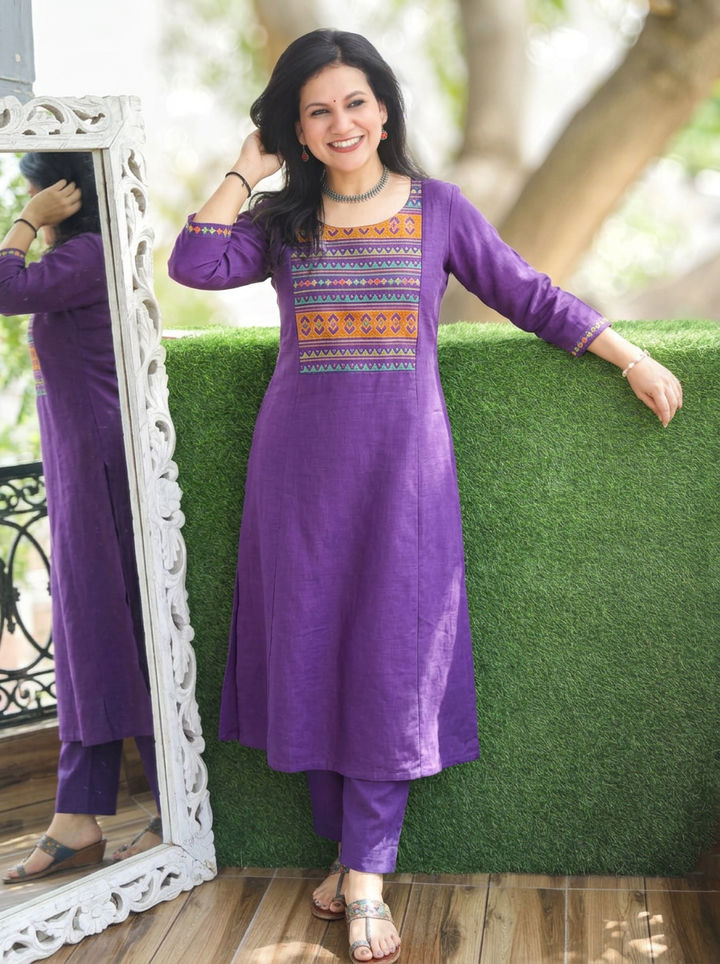 Roohi Violet Purple Embroidered Panel 2 Piece Set