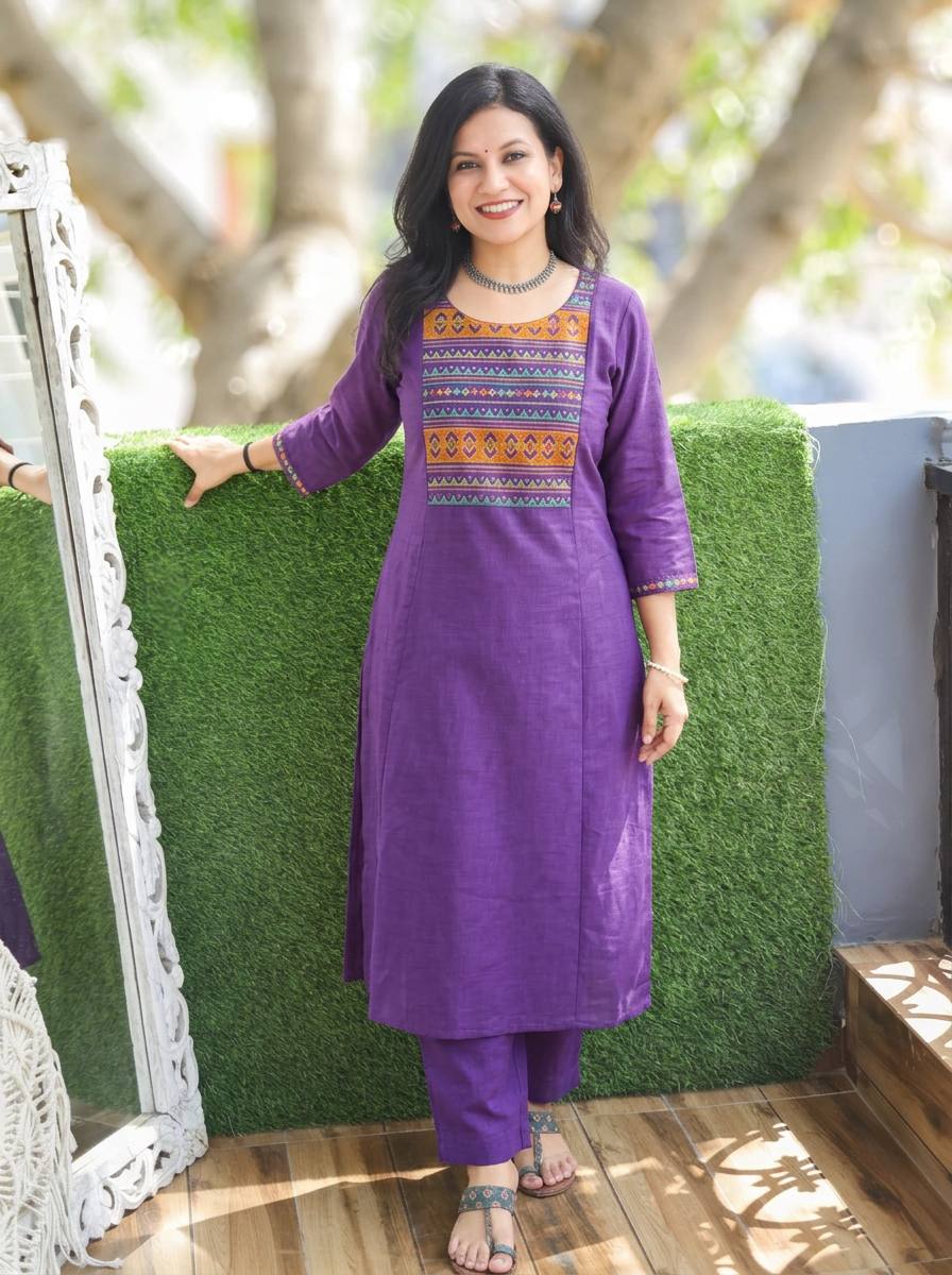 Roohi Violet Purple Embroidered Panel 2 Piece Set