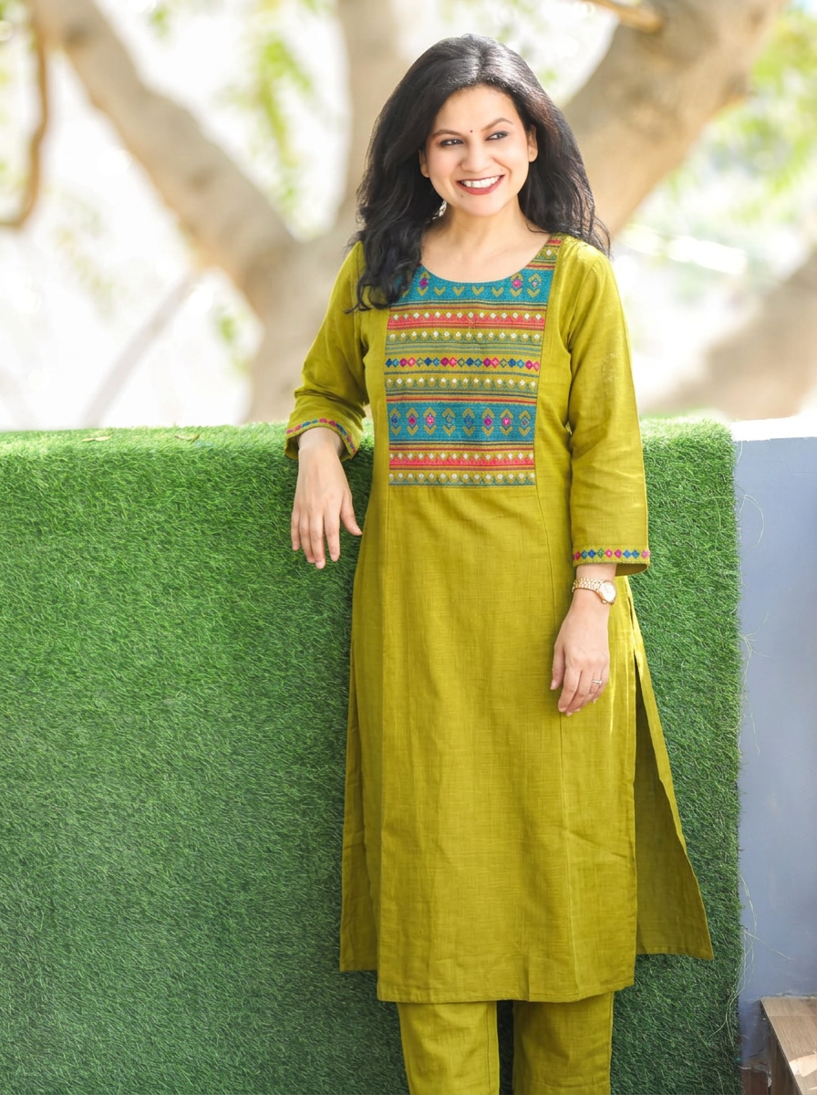 Roohi Dijon Green Embroidered Panel 2 Piece Set