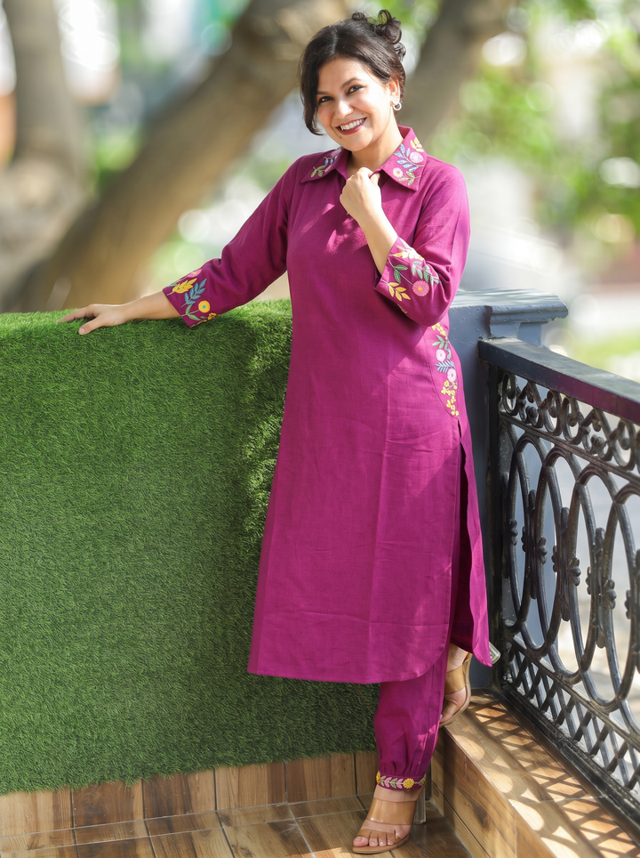 Ashmita Violet Purple Collar Neck Cotton 2 Piece Set
