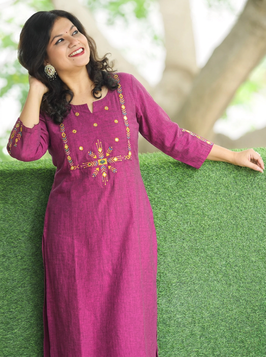Mehraab Purple Cross Color Woven South Cotton Kurti