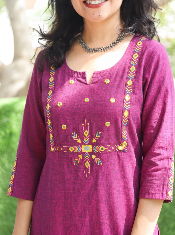 Mehraab Purple Cross Color Woven South Cotton Kurti