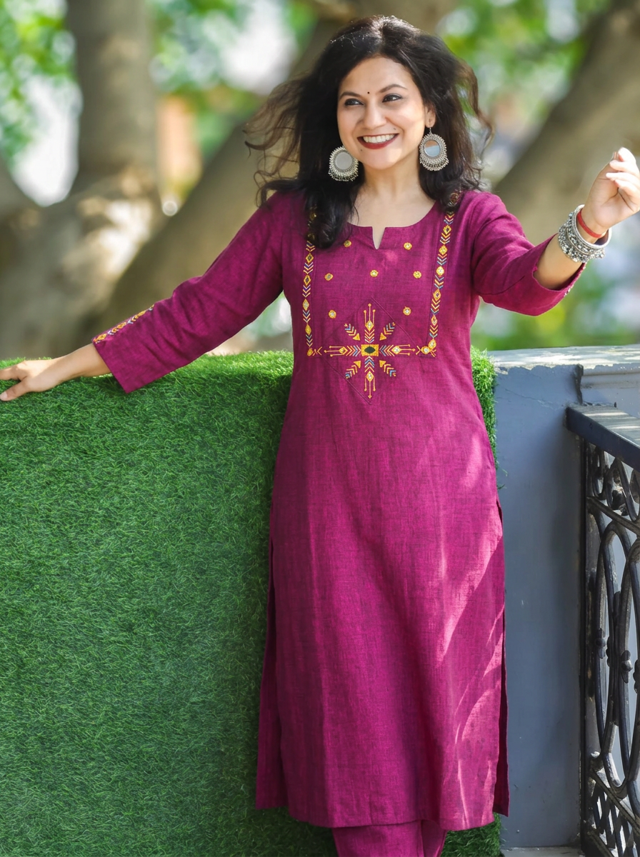 Mehraab Purple Cross Color Woven South Cotton Kurti