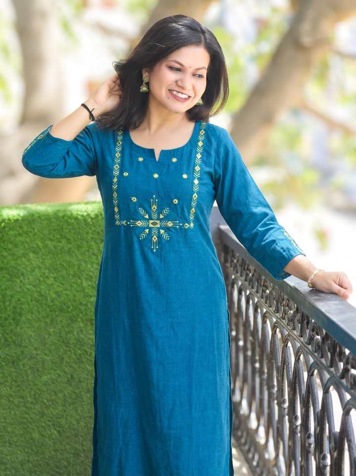 Mehraab Blue Cross Color Woven South Cotton Kurti