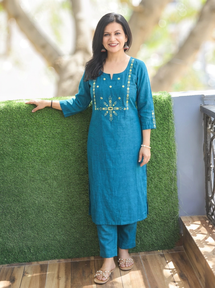 Mehraab Blue Cross Color Woven South Cotton Kurti