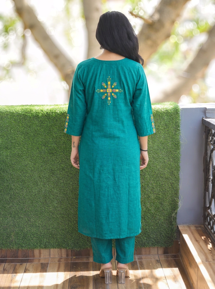 Mehraab Teal Cross Color Woven South Cotton Kurti