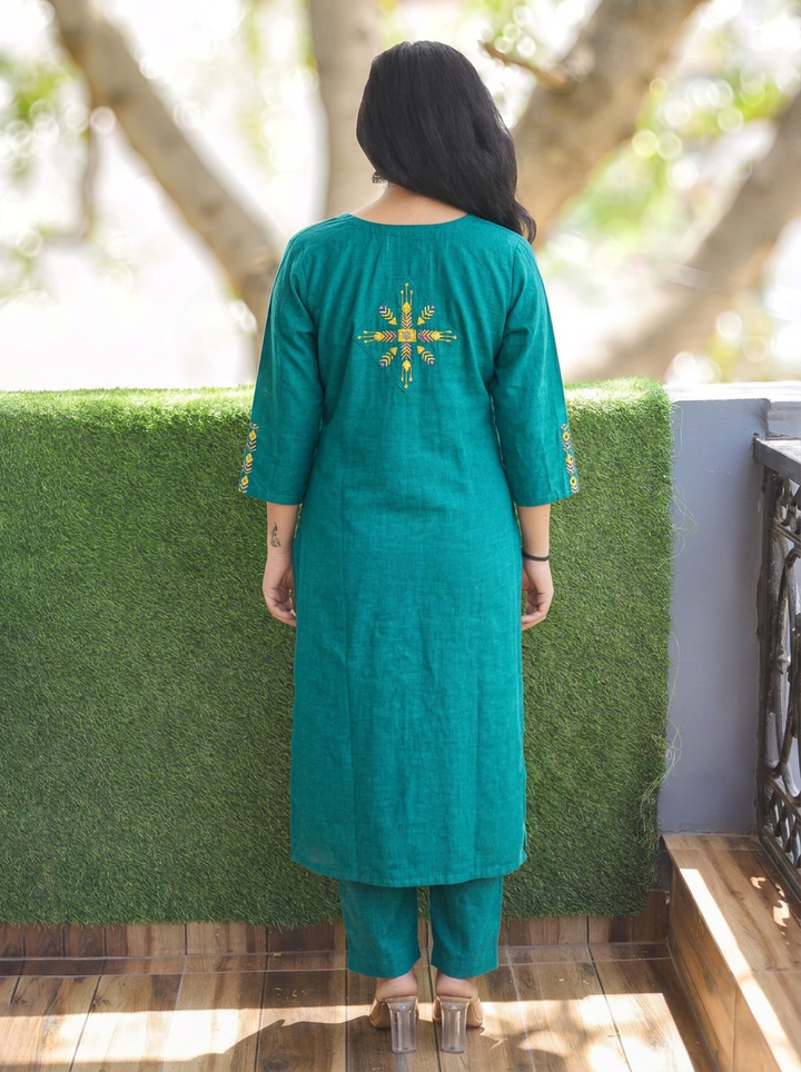 Mehraab Teal Cross Color Woven South Cotton Kurti
