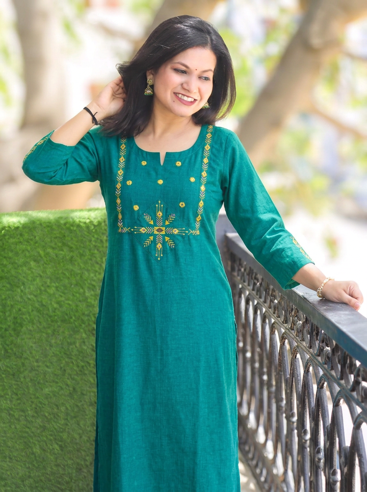 Mehraab Teal Cross Color Woven South Cotton Kurti