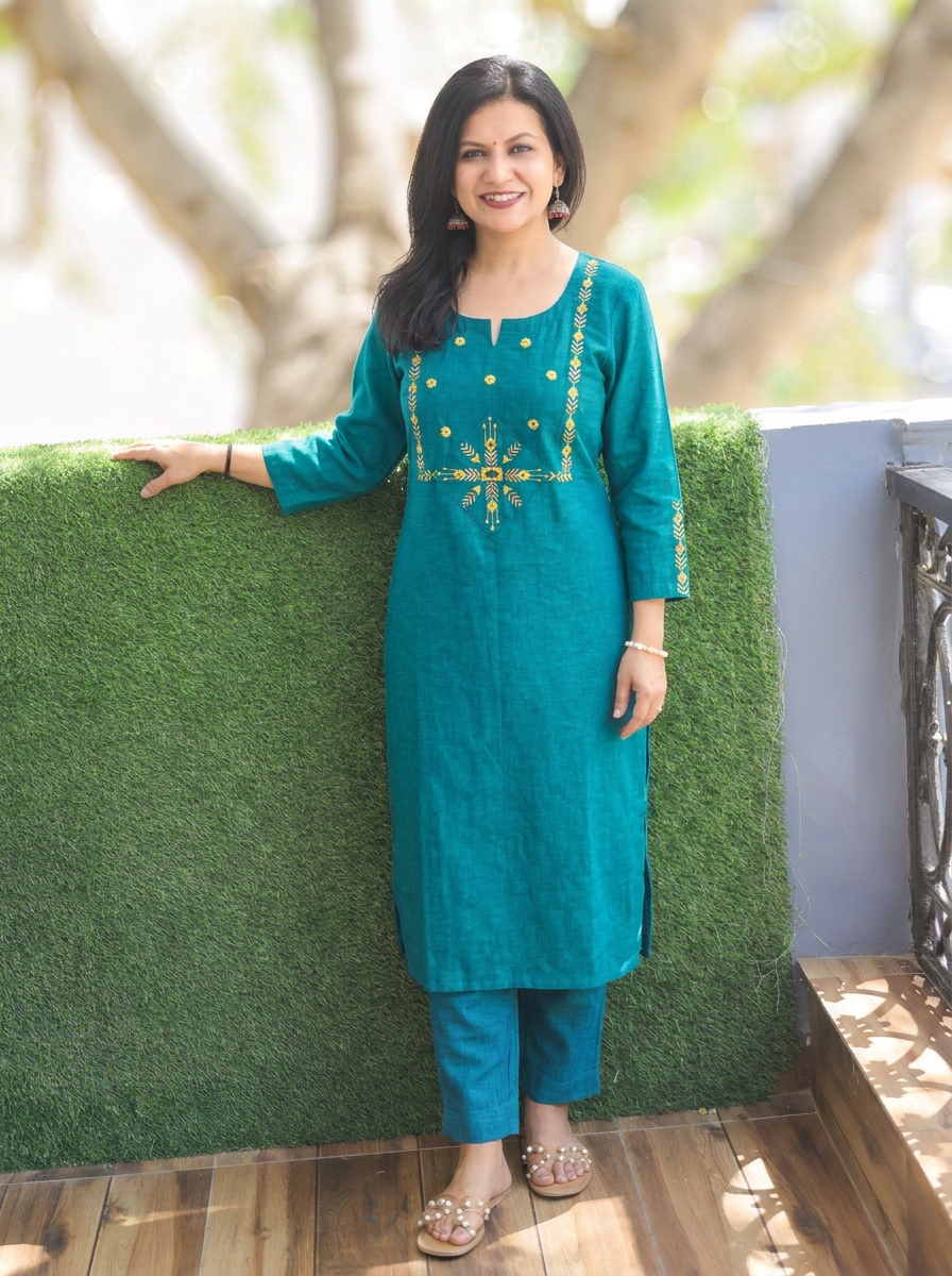 Mehraab Teal Cross Color Woven South Cotton Kurti
