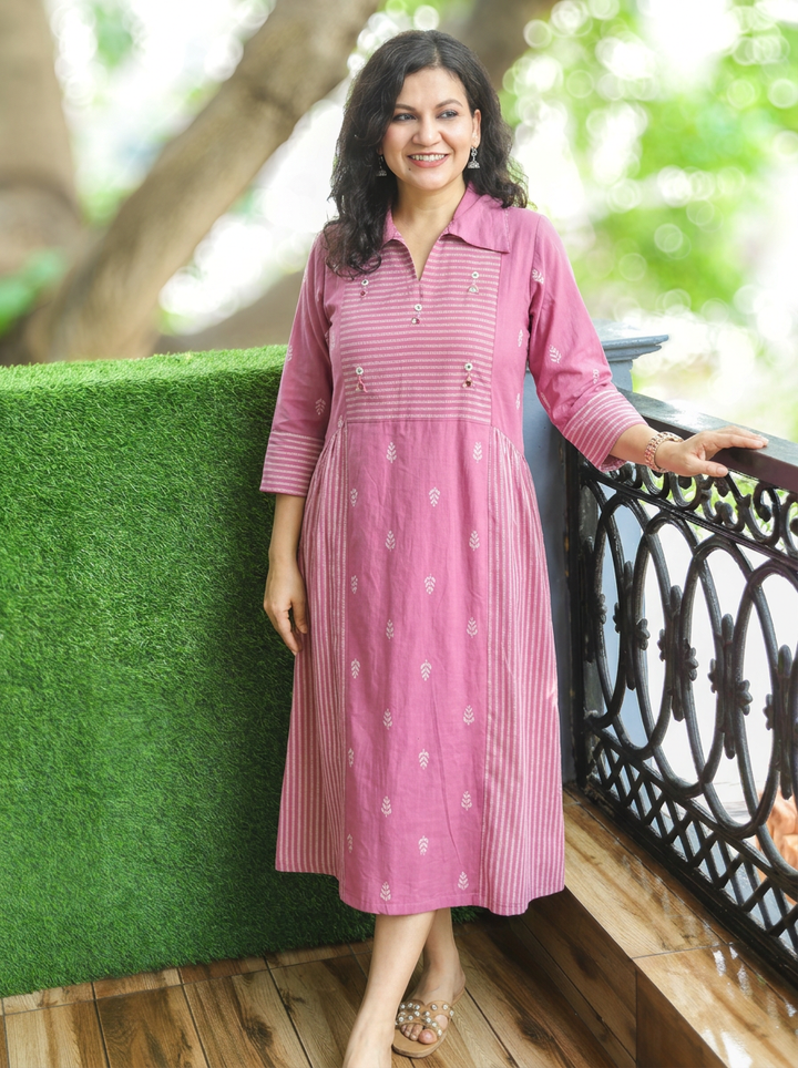 Zaira Helio Purple Woven Panel South Cotton Dress