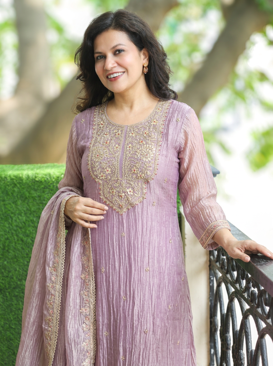 Rashi Lilly Lilac Embellished Crinkle Shimmer Tissue Set