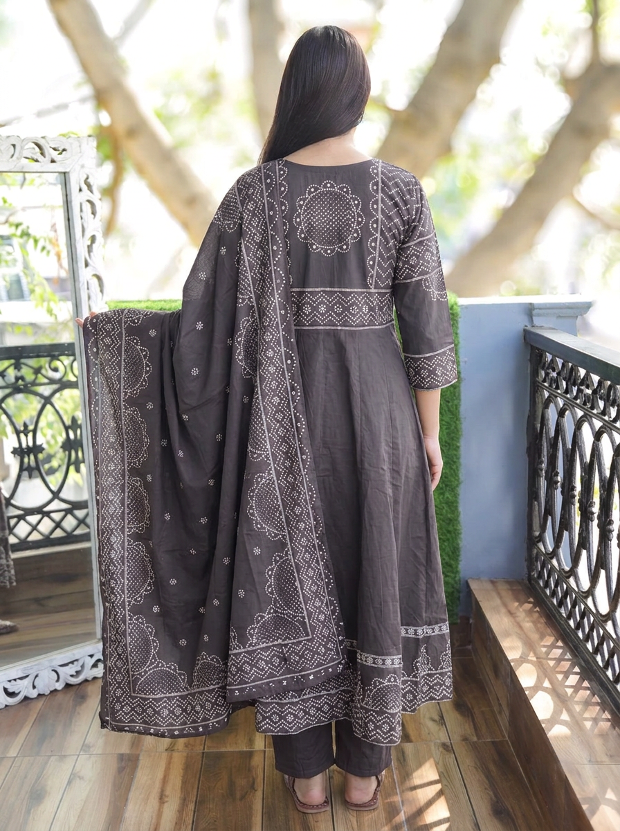 Rashi Black Bandhani Gathered Cotton 3 PIece Set